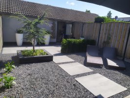 Aanleg achtertuin 1x1 tegels Fransebaan Eindhoven